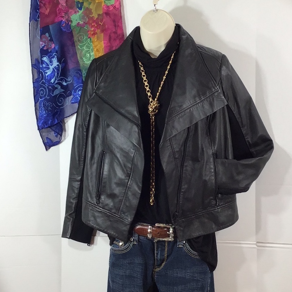 Trouvé black leather moto asymmetrical cropped jacket S